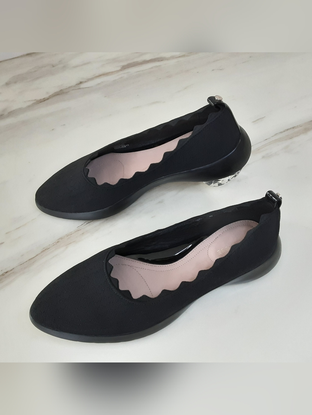 TARYN ROSE DASHA Black Knit Scalloped Slip-On Ballet Flats Sz 10.5-11